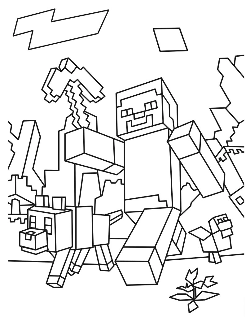 Kolorowanka Minecraft na spacerze z psem
